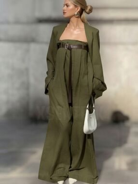 Strapless Wide-Leg Jumpsuit w/ Cinching Accents ▪︎ Curvy ▪︎ Olive ▪︎ XXL